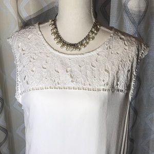 White Shift Dress with Crochet Detail